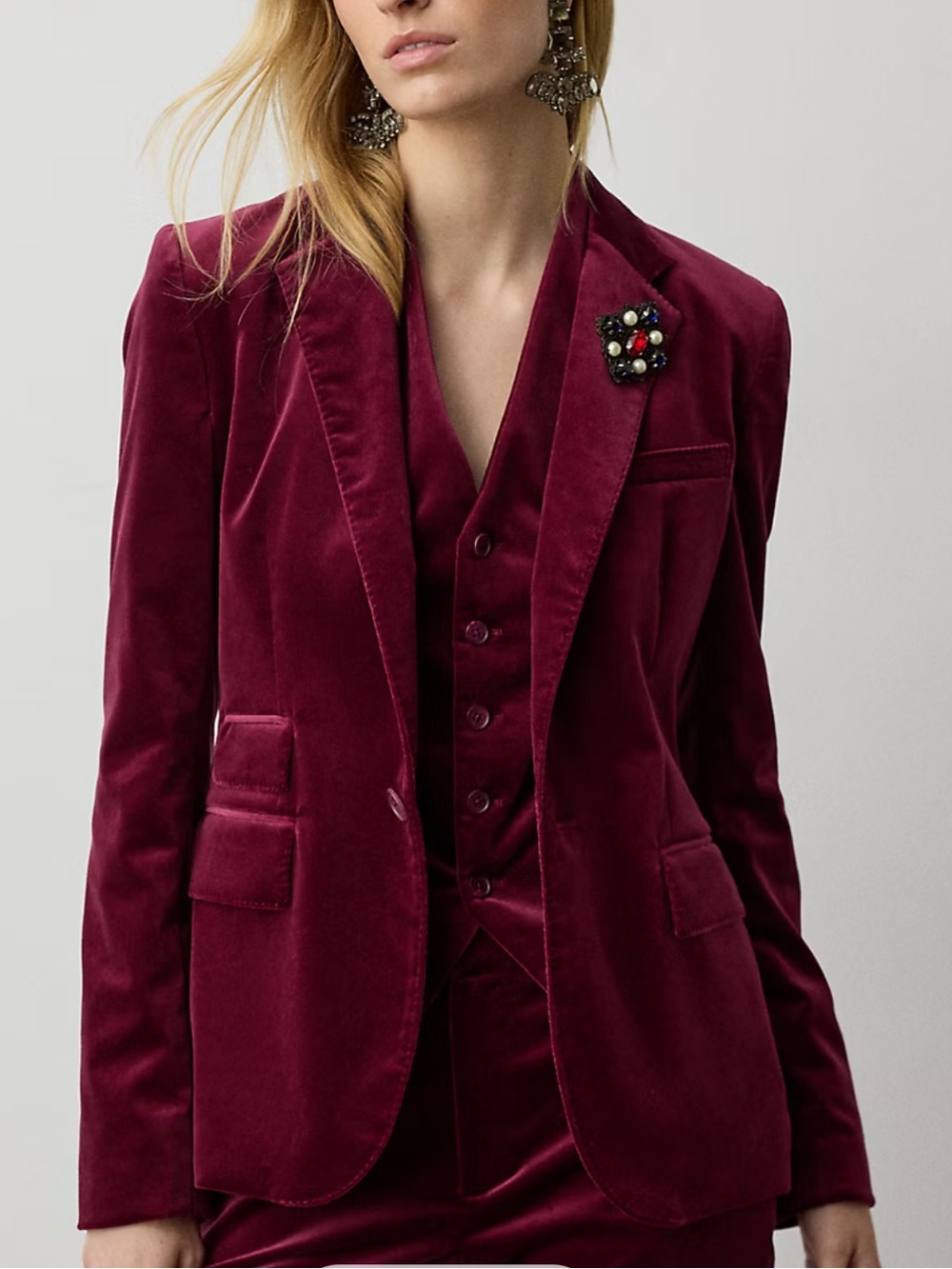 Ralph Lauren Velvet Tailored Blazer in Burgundy, Size 8, EUC